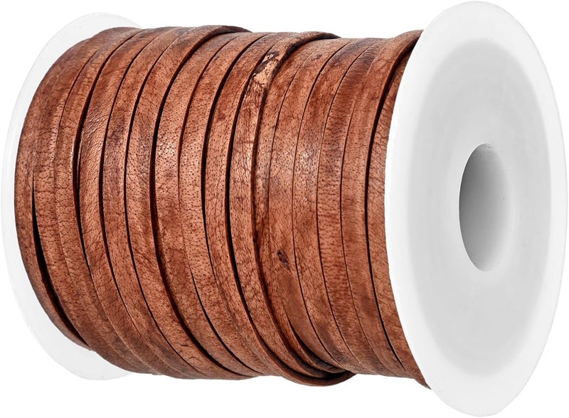 GENIQUE 3mm Leather Cord, 1/8 inch Leather String Cord, Leather Strips for Leather Shoe Laces, Necklace, Bracelets, Jewelry Making, Crafting (3mm Saddle Brown Distressed 5Mtr) - Image 1